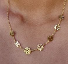 Seven Chakra charms necklace, Brass 18k gold plated jewelry, Handmade jewelry